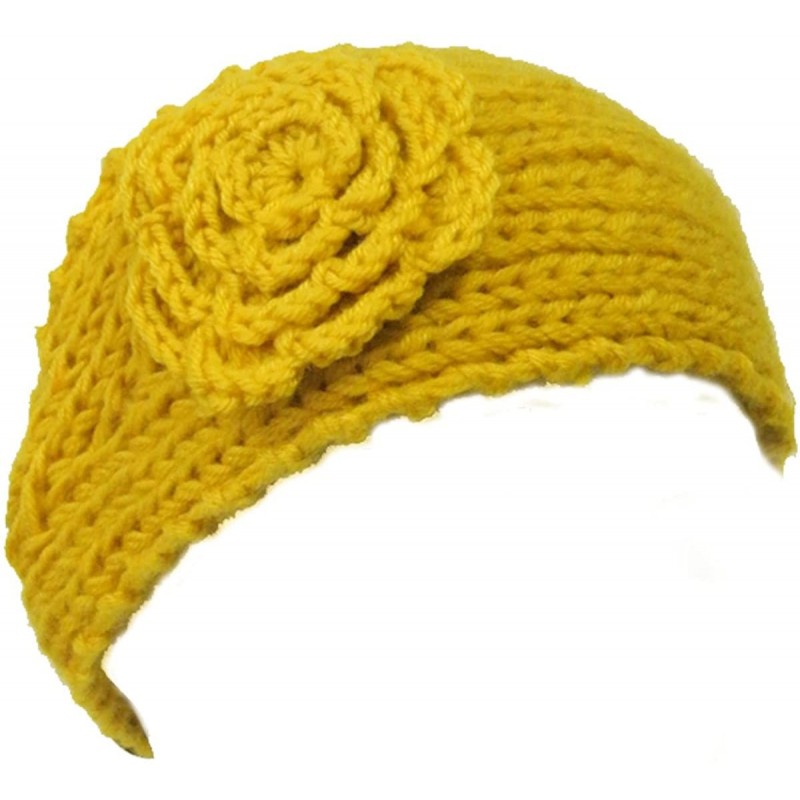 Cold Weather Headbands Winter Hand Knit Floral Headband - Yellow - CP11IDVGQDZ $12.48