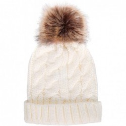 Skullies & Beanies Women's Winter Soft Knit Beanie Hat with Faux Fur Pom Pom - No Fleece Lined_white - CX12N9K36VG $28.88