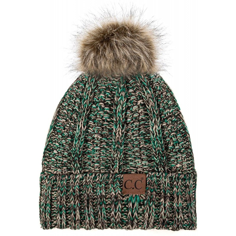 Skullies & Beanies Exclusives Fuzzy Lined Knit Fur Pom Beanie Hat (YJ-820) - 3 Teal Mix - CW192AH6LD3 $22.97