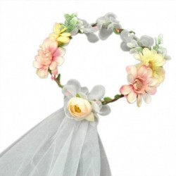 Headbands Flower Wreath Headband Crown Floral Garland Boho for Festival Wedding with Veil - C - C8197CMNH5G $21.74