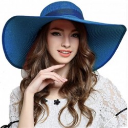 Sun Hats Women's Foldable Bowknot Straw Hat Large Wide Brim Summer Beach Sun Hat - Deep Blue - C812GRTSVZP $75.34