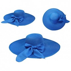 Sun Hats Women's Foldable Bowknot Straw Hat Large Wide Brim Summer Beach Sun Hat - Deep Blue - C812GRTSVZP $66.37