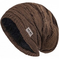 Skullies & Beanies Winter Knit Hat Men & Women Beanie Fleece Lining Skully Cap Warm Ski Slouchy Hats - Khaki - CU18HORO43H $2...