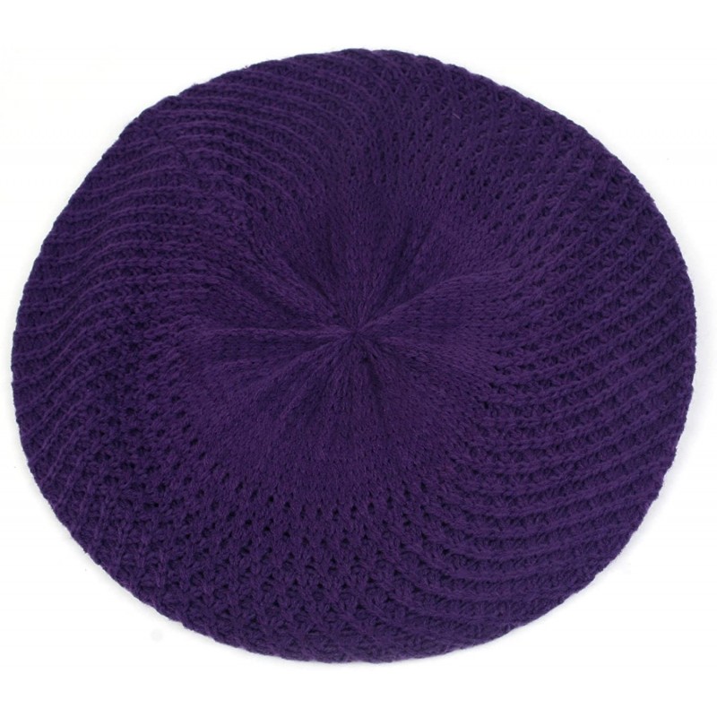 Berets Women's Fashion Knitted Beret Net Style Crochet - Purple - CV1107EQYFB $33.49