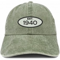 Baseball Caps Established 1940 Embroidered 80th Birthday Gift Pigment Dyed Washed Cotton Cap - Olive - CL180ND0S95 $37.00