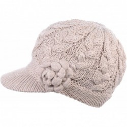 Skullies & Beanies Womens Winter Visor Cap Beanie Hat Wool Blend Lined Crochet Decoration - Cream Rose - C518WDND572 $39.44