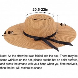 Sun Hats Womens Straw Hat Wide Brim Floppy Beach Cap Adjustable Sun Hat for Women UPF 50+ - Bowknot&khaki - C61947EMEG3 $25.68