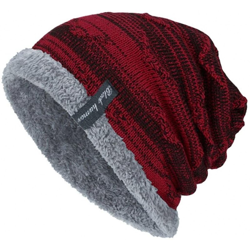 Skullies & Beanies Fashion Hat-Unisex Winter Knit Wool Warm Hat Thick Soft Stretch Slouchy Beanie Skully Cap - Wine Red - CR1...