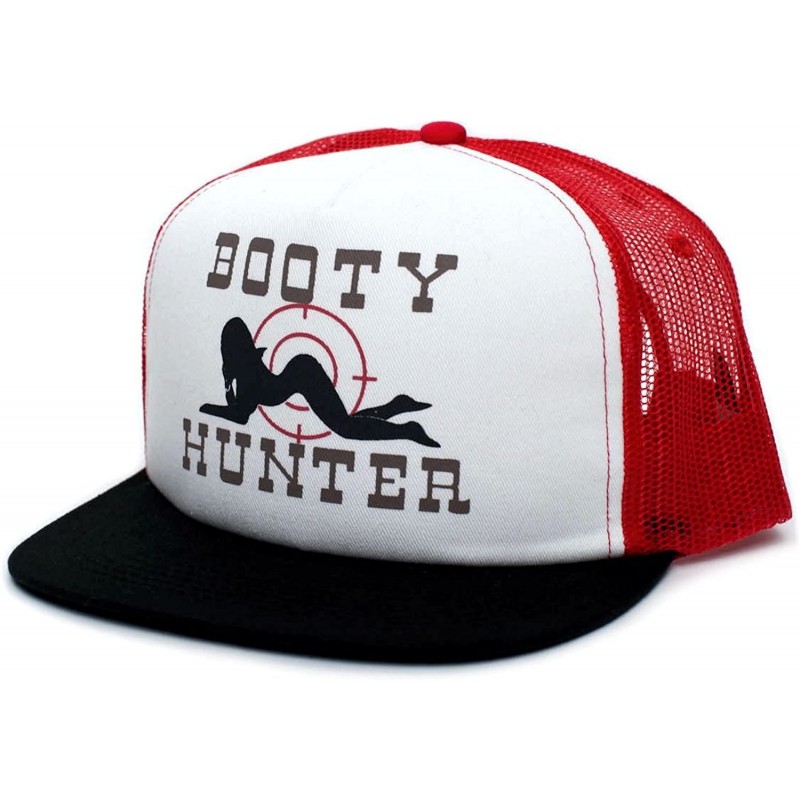 Baseball Caps Flat Bill Unisex-Adult One-Size Trucker Hat Cap Black/Red/White - CX180CI6SH4 $22.55