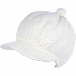 Skullies & Beanies Womens Winter Visor Cap Beanie Hat Wool Blend Lined Crochet Decoration - White Lines - C118WDNE9KX $32.69