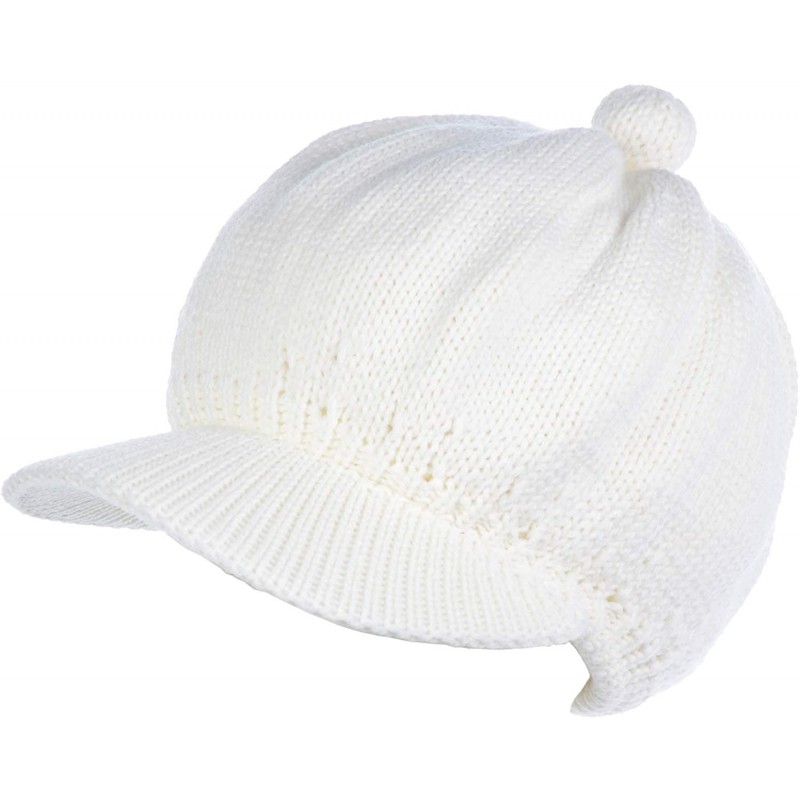 Skullies & Beanies Womens Winter Visor Cap Beanie Hat Wool Blend Lined Crochet Decoration - White Lines - C118WDNE9KX $38.80