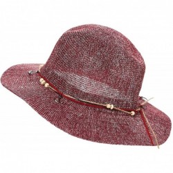 Sun Hats Lightweight Beach Panama Wooden Beads & Anchors Short Brim Summer Sun Hat - Wine - CU18CTX6W5N $40.64