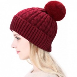 Skullies & Beanies Womens Winter Thick Cable Knit Warm Soft Hats Skull Detachable Pom Pom Cap Cuff Beanie - CS1923AH6MQ $31.82