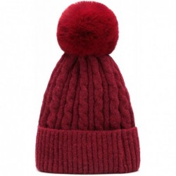 Skullies & Beanies Womens Winter Thick Cable Knit Warm Soft Hats Skull Detachable Pom Pom Cap Cuff Beanie - CS1923AH6MQ $31.82
