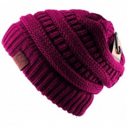 Skullies & Beanies Unisex Plain CC Beanie Cap Warm Thick Bubble Knit Winter Ski Hat - Magenta - CZ18IKEMZ6O $25.99