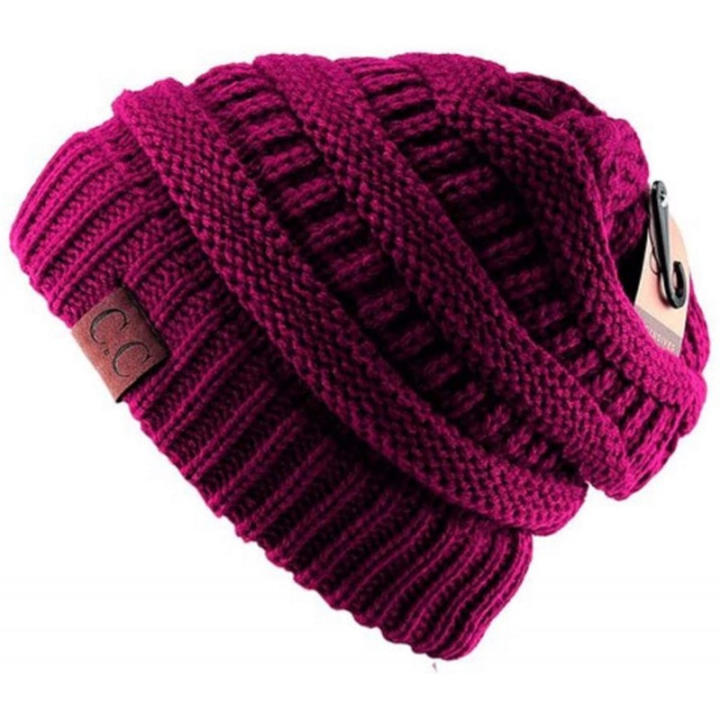 Skullies & Beanies Unisex Plain CC Beanie Cap Warm Thick Bubble Knit Winter Ski Hat - Magenta - CZ18IKEMZ6O $22.67