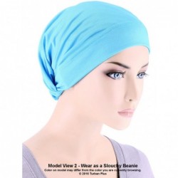 Skullies & Beanies Womens Ruffle Chemo Hat Beanie Scarf- Soft Turban Bandana Head Wrap for Cancer - 16- Sky Blue - CG12JDC5RC...