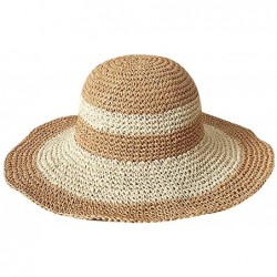 Sun Hats Womens Foldable Wide Brim Roll-up Straw Hat Beach Big Sun Cap UPF 50 - Kahaki & Beige - CR18QW9AN0E $31.56
