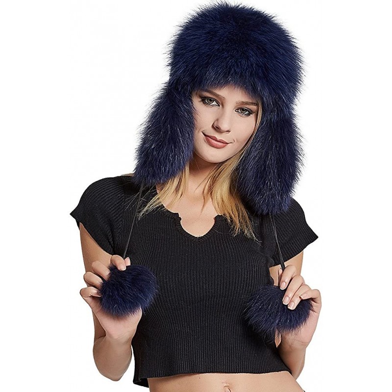 Bomber Hats Women's Fur Trapper Hat with Sheepskin Earflap Bomber Hat Men's Winter Fur Hat(Blue) - CJ1876U4X59 $59.35
