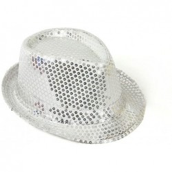 Fedoras Unisex Adults Funny Paillette Sequined Fedora Hat - Silver - C112DOIEEIP $17.45
