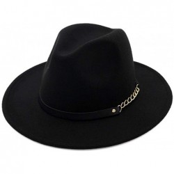 Fedoras Women's Wide Brim Fedora Panama Hat with Metal Belt Buckle - Black-2 - C418NEKKYGM $26.62