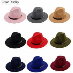 Fedoras Women's Wide Brim Fedora Panama Hat with Metal Belt Buckle - Black-2 - C418NEKKYGM $19.69