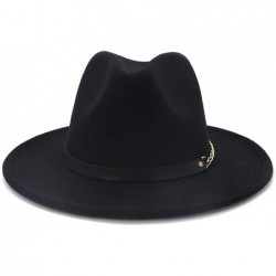 Fedoras Women's Wide Brim Fedora Panama Hat with Metal Belt Buckle - Black-2 - C418NEKKYGM $19.69