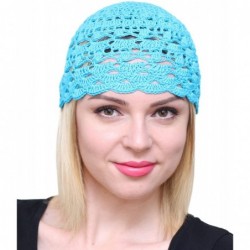 Skullies & Beanies Fascinator Hats for Women Ladies Summer Beanie Cotton Cloche Crochet caps - Turquoise - CG17Z2HLYOM $37.42