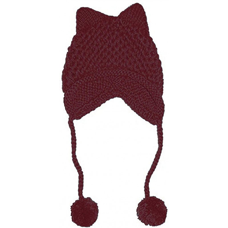 Skullies & Beanies Hot Pink Pussy Cat Beanie for Women's March Knitted Hat with Pom Pom Ear Cap - Wine Red - CC189K37UL2 $15.59