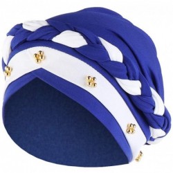 Skullies & Beanies Fashion Women India Hat Muslim Ruffle Cancer Chemo Beanie Turban Wrap Cap Gift - Beading Blue 1 - CX193OX7...