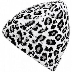 Newsboy Caps Unisex Classic Knit Beanie Women Men Winter Leopard Hat Adult Soft & Cozy Cute Beanies Cap - White - C9192R6ECXR...