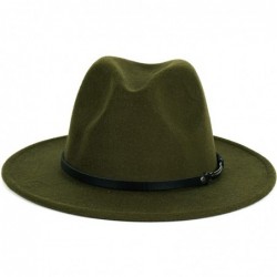 Fedoras Men & Women Classic Wide Brim Fedora Hat with Belt Buckle Wool Felt Panama Fedora M/L - A-olive Green - CD18A5UXWNH $...
