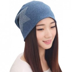 Skullies & Beanies Classic Soft Knit Fashion Beanie Cap Hat with Rhinestone Star for Woman - Blue - CO18HKUESL5 $24.02