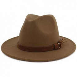 Fedoras Men & Women Vintage Wide Brim Fedora Hat with Belt Buckle - A Buckle-khaki - CR18L56ETUK $42.45