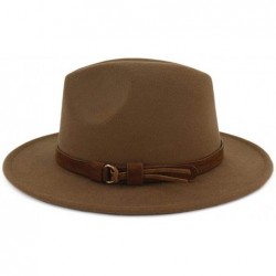 Fedoras Men & Women Vintage Wide Brim Fedora Hat with Belt Buckle - A Buckle-khaki - CR18L56ETUK $31.28