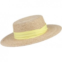 Sun Hats Women Straw Flat Top Boater Hat Braided Straw Wide Brim Summer Beach Cap Ribbon Straw Fedora Sun Hat - Beige 3 - CR1...