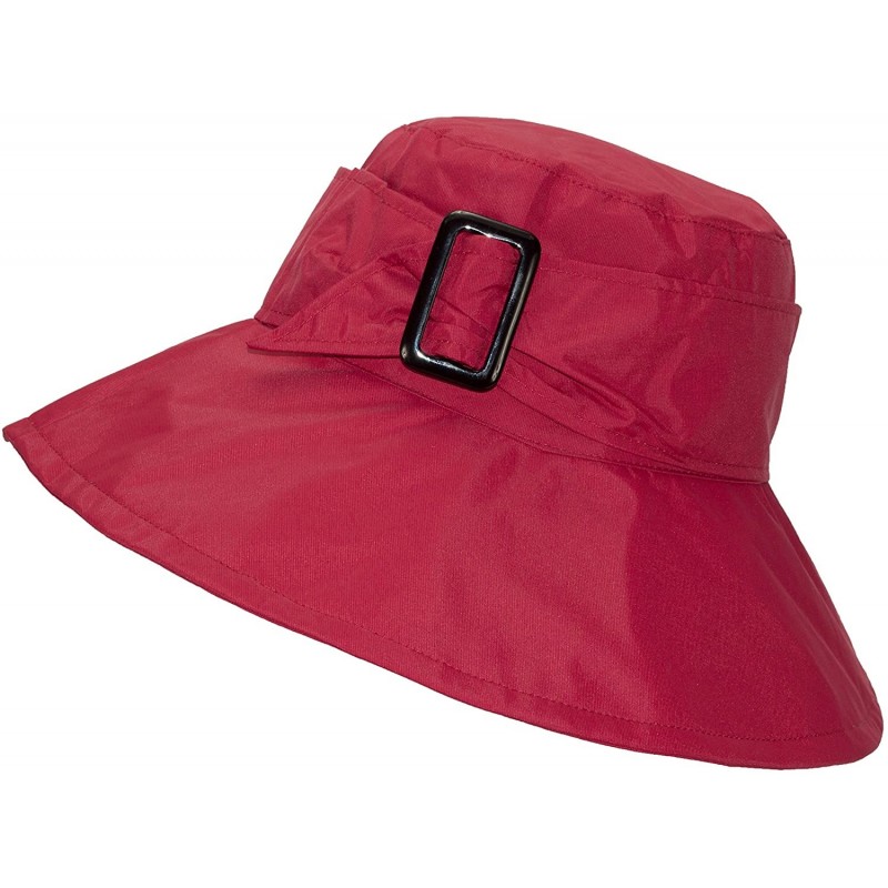 Bucket Hats Cute Bucket Rain Hat w/Buckle Accent- 3.5 inch Wide Brim- Roll-Up Packable - Red - CQ18595L6KS $37.98