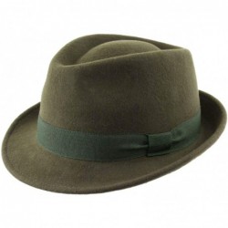 Fedoras Classic Trilby Pliable Wool Felt Trilby Hat Packable Water Repellent - Olive - CH12NA8IYZV $77.64
