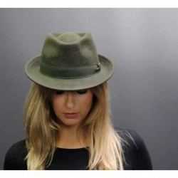 Fedoras Classic Trilby Pliable Wool Felt Trilby Hat Packable Water Repellent - Olive - CH12NA8IYZV $53.12