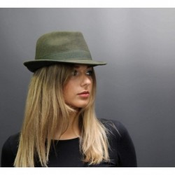 Fedoras Classic Trilby Pliable Wool Felt Trilby Hat Packable Water Repellent - Olive - CH12NA8IYZV $53.12