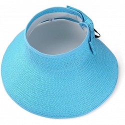 Visors Straw Wide Brim Foldable Roll Up Floppy Visor Sun Hat with Bow - Baby Blue - CC12GYNBAHT $28.51