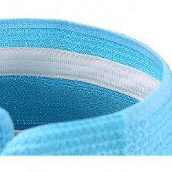 Visors Straw Wide Brim Foldable Roll Up Floppy Visor Sun Hat with Bow - Baby Blue - CC12GYNBAHT $26.75