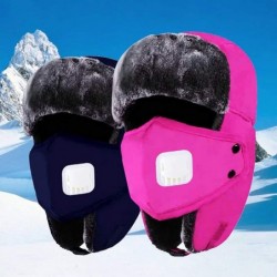Skullies & Beanies New Winter Trapper Hat Ushanka Russian Style Cap with Ear Flap Chin Strap and Windproof Mask - Blue - C018...