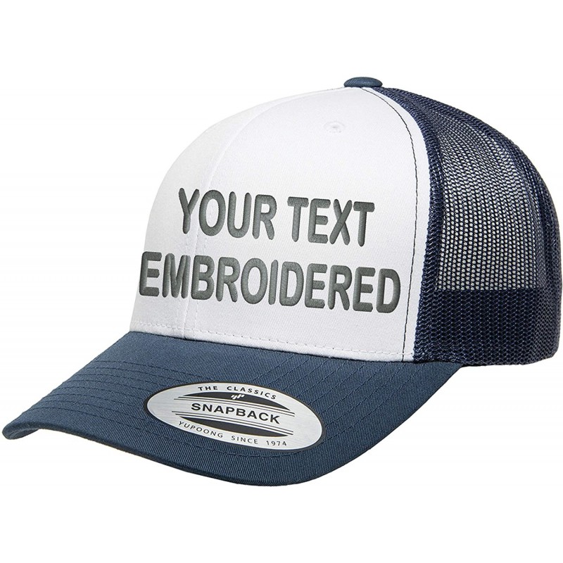 Baseball Caps Custom Trucker Hat Yupoong 6606 Embroidered Your Own Text Curved Bill Snapback - White Front/Navy - CA18NS464NI...