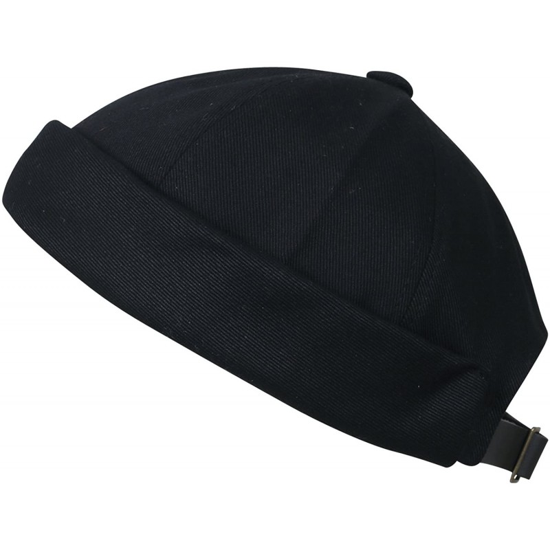 Skullies & Beanies Solid Color Cotton Short Beanie Strap Back Casual Cap Soft Hat - Black - CC188OZUNOD $34.94