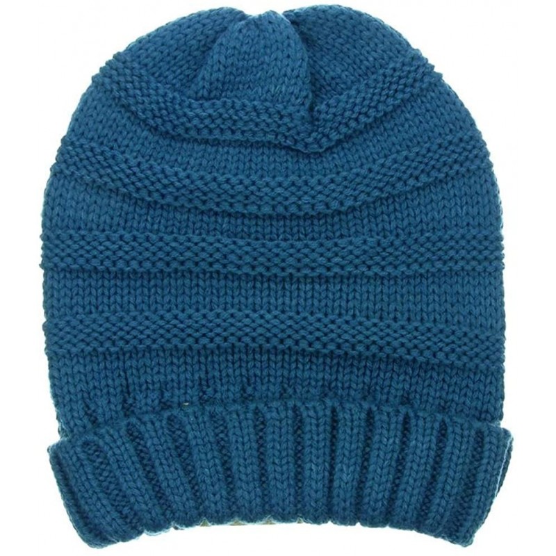 Skullies & Beanies Women's Winter Ribbed Knit Beanie Skull Hat Cap with Metallic Yarn - Teal - CK12NG0YQ1N $12.53