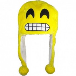 Skullies & Beanies Plush Emoji Ear Flap Beanie W/Fleece Lining (One Size) - Grinning Smile - CX12NS3O8T3 $23.10