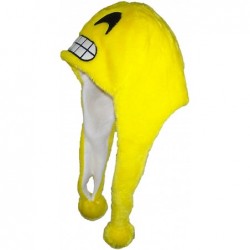 Skullies & Beanies Plush Emoji Ear Flap Beanie W/Fleece Lining (One Size) - Grinning Smile - CX12NS3O8T3 $23.10