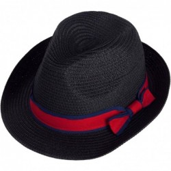 Fedoras Men Women Short Brim Sunblock Summer Fedora Straw Hat with Manhattan Style - Black - CZ12GZ7O0DB $27.59