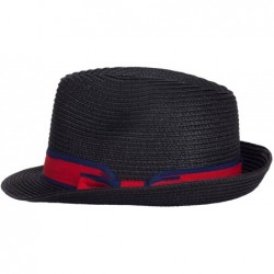 Fedoras Men Women Short Brim Sunblock Summer Fedora Straw Hat with Manhattan Style - Black - CZ12GZ7O0DB $19.24